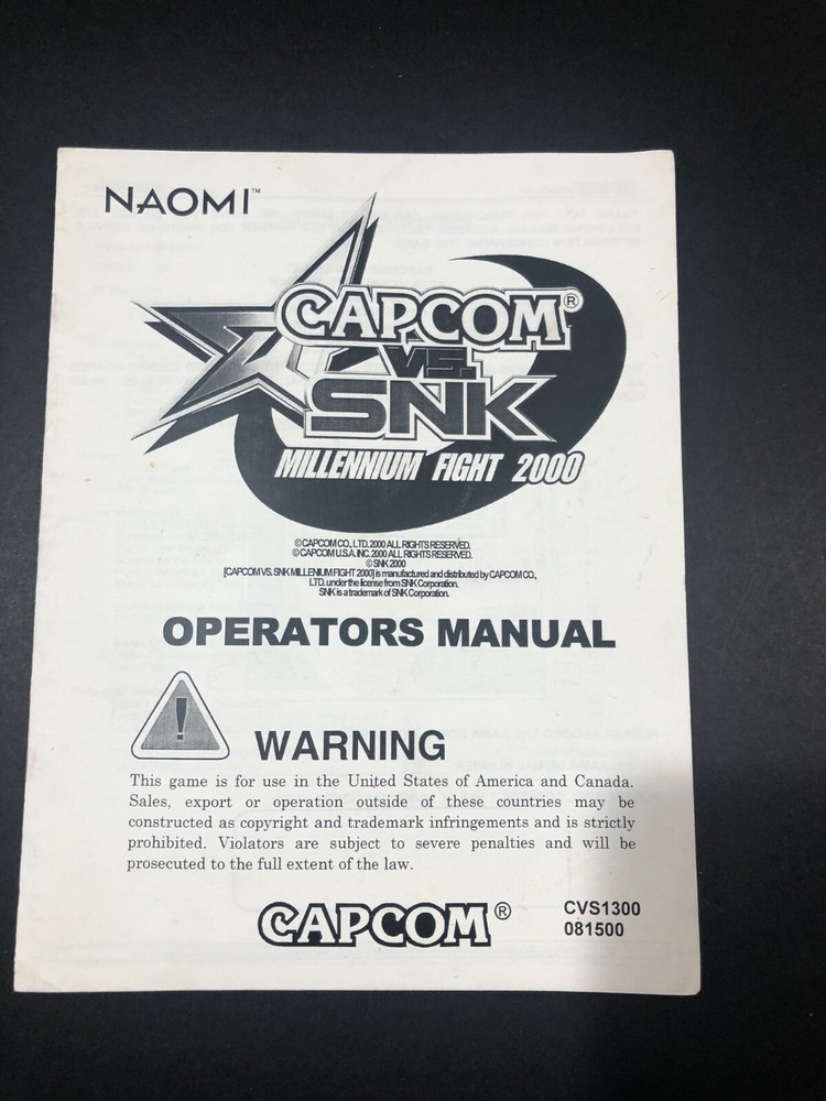 Naomi Capcom vs. SNK Millennium Fight 2000 Operators Manual