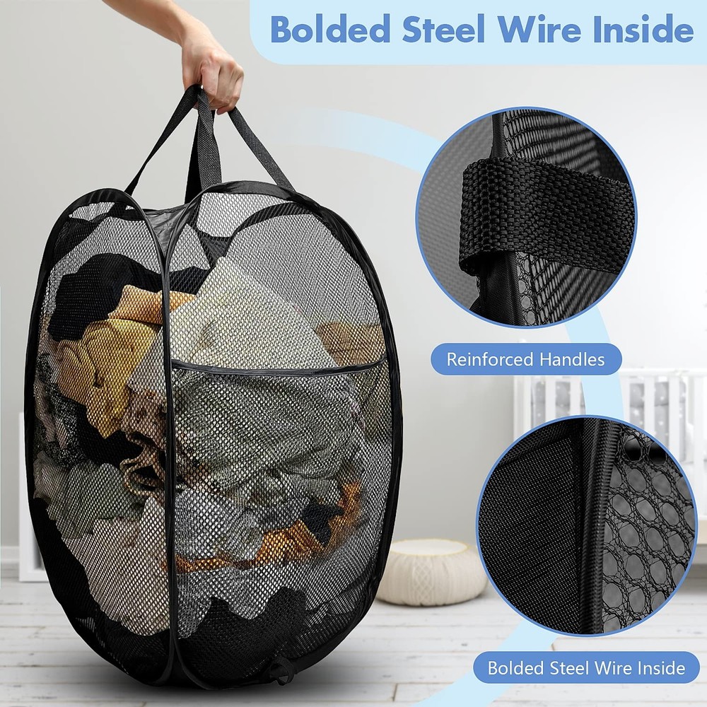 Pop Up Hamper, 1 PCS Mesh Pop Up Laundry Hamper, Foldable Mesh Laundry Basket...