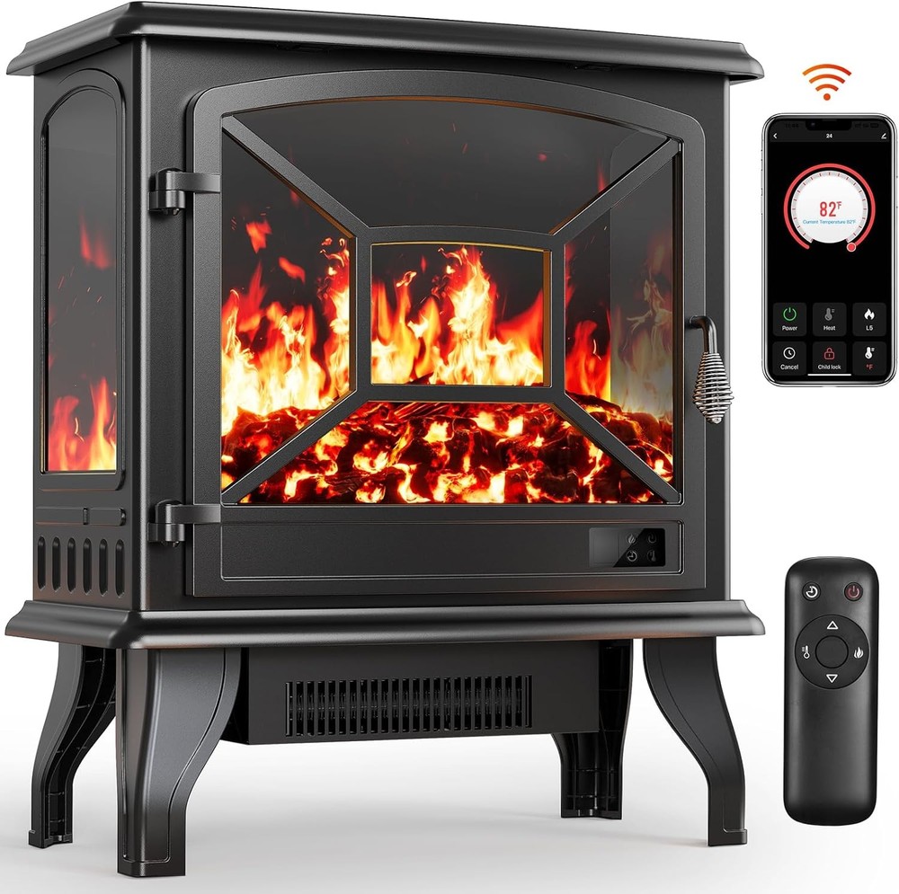 Electric Fireplace Heater, Quick Heating Portable Fireplace with App & Remote