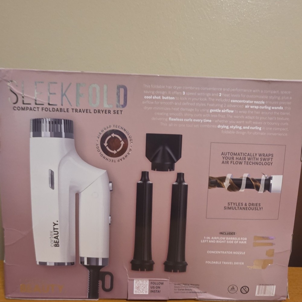 Cortex Beauty SleekFold Compact Foldable Travel Dryer Set White 1in.