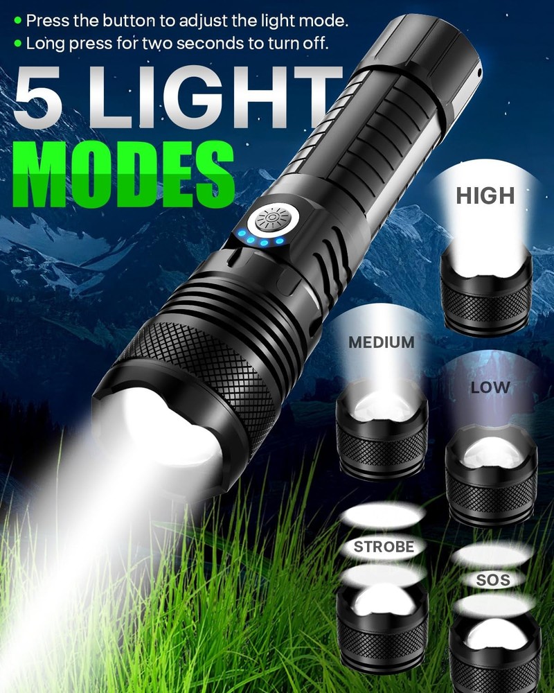 LED Flashlights, High Powered High Lumens Super Bright Tactical Flashlight, R...