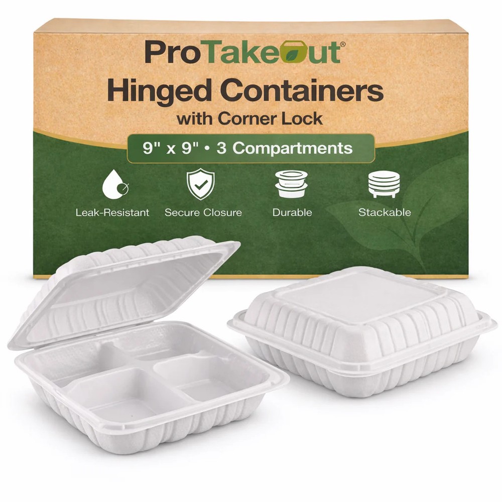 ProTakeOut, [ 9" x 9"] 150 Pack| White, Clamshell – Take-Out Containers| Durable