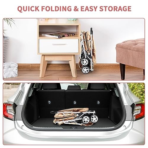 Double Pet Stroller, Foldable Stroller for 2 Dogs & Cats, Two-Seater Beige