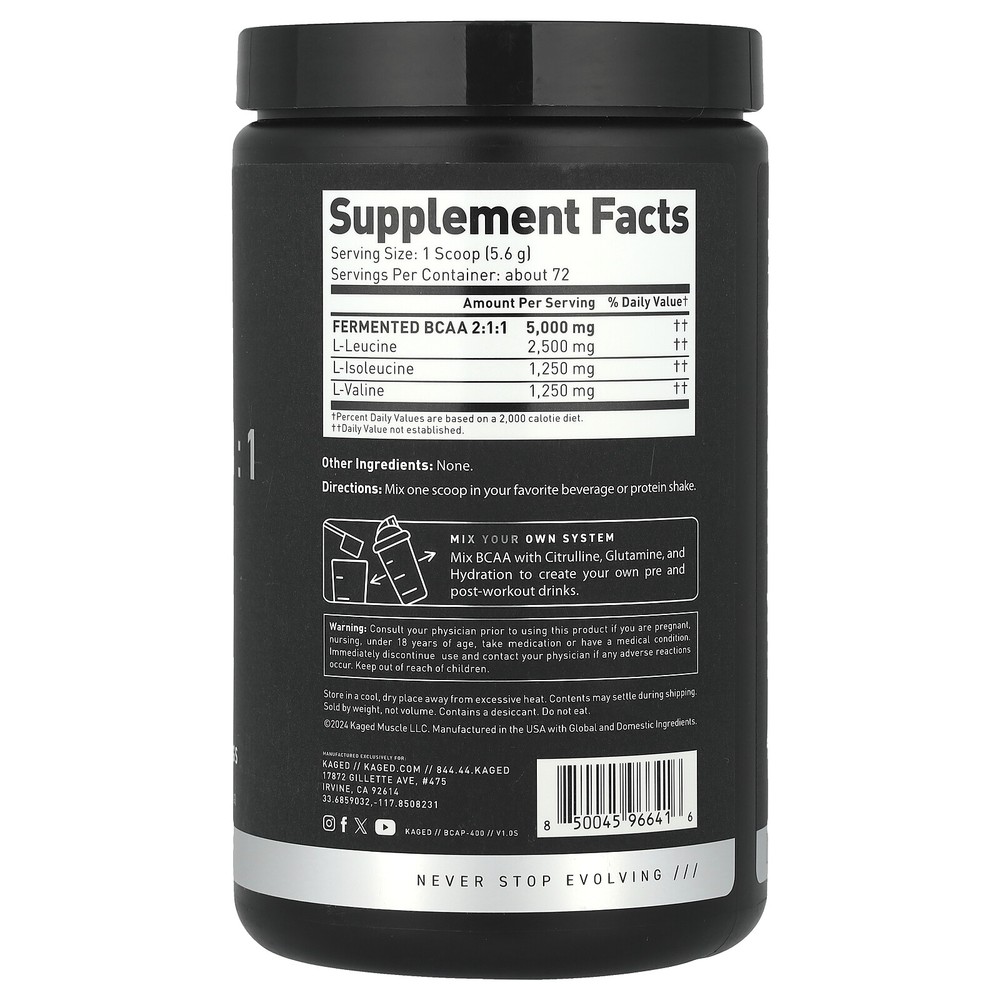 BCAA 2:1:1, Unflavored, 14.2 oz (403.2 g)