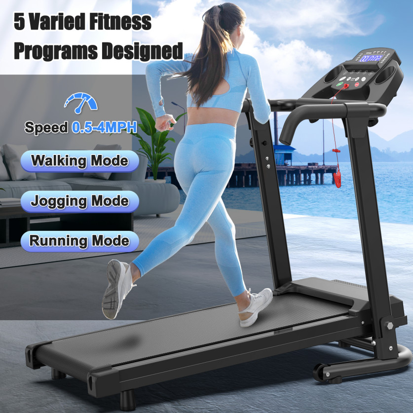 Foldable Treadmill with LED Display & Cup Holder, 0.5-7.5MPH Speed Range