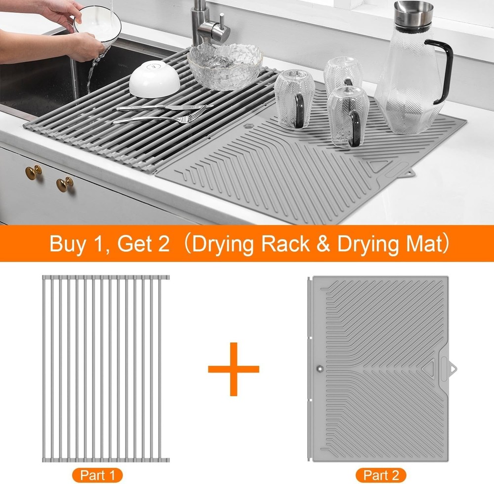 Over the sink Roll Up Dish Drying Rack w/ Mat Combo Silicone (29" x 20")