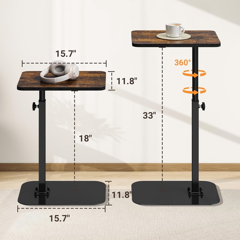 TV Tray Table, C-Shape Couch Desk, 360° Swivel Side Table Height Adjustable