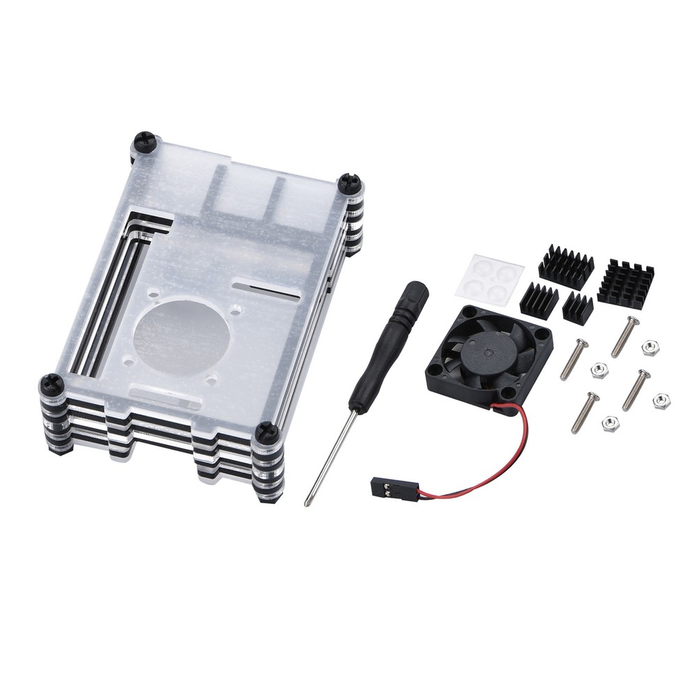 Clear 9 Layers Case with Cooling Fan Heatsink Screwdriver For Raspberry Pi 4B.