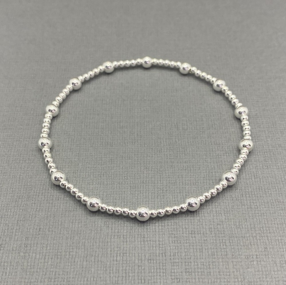 Sterling Silver Stretch Beaded Plain Stacking Bracelet. Handmade 925