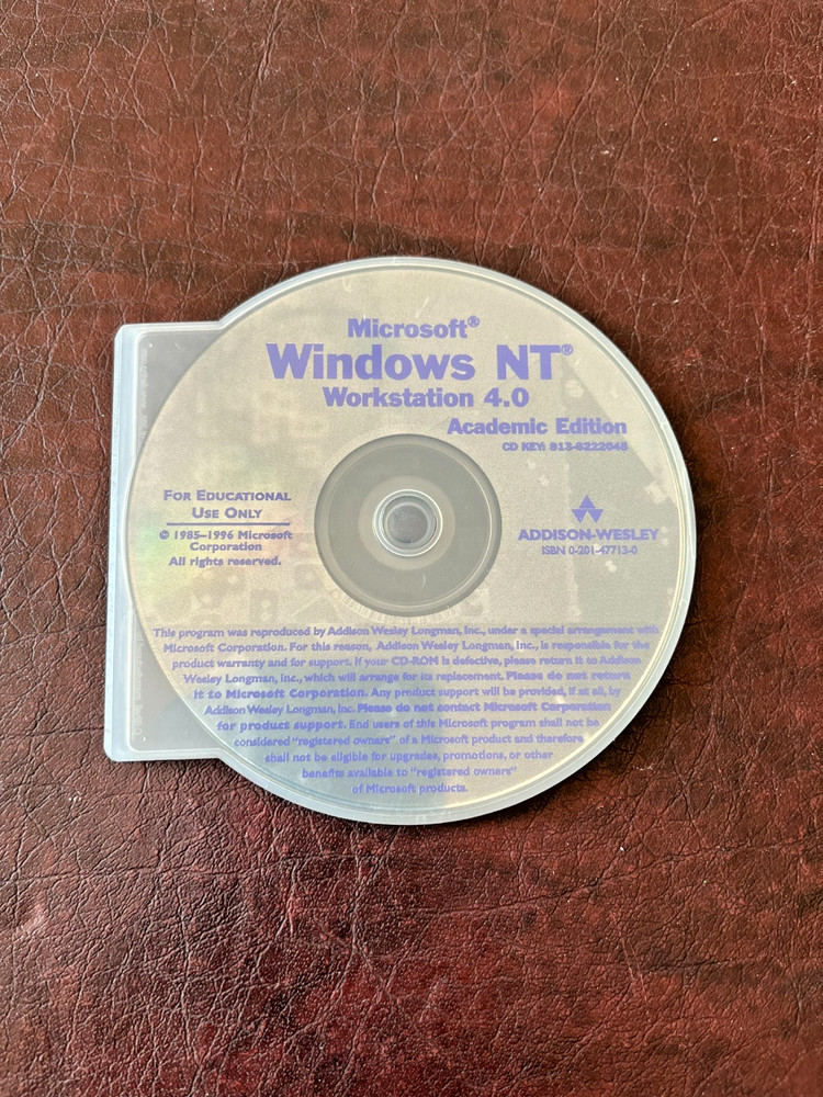 Microsoft Windows NT Workstation 4.0 Academic Edition CD with Key