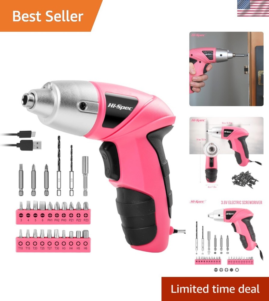 USB Rechargeable Pink Electric Screwdriver with 27 Driver Bits for DIY Projects