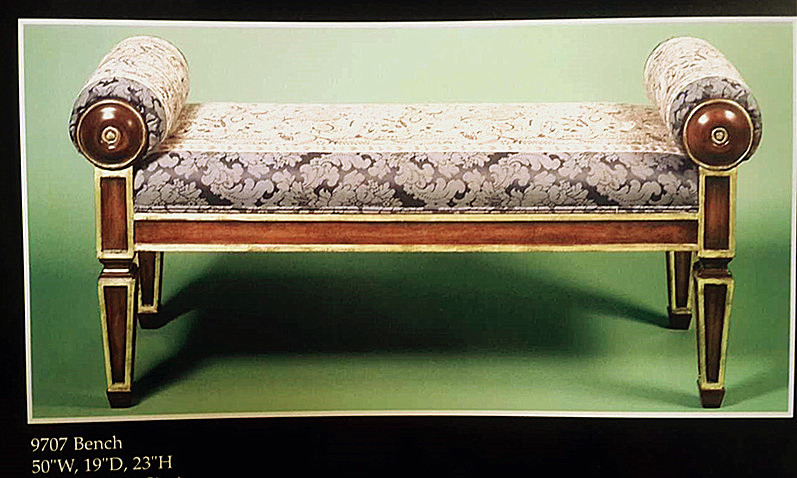 BLACK LACQUER RAW FRAME  BENCH WITH GOLD LEAVE ACCENT NEW