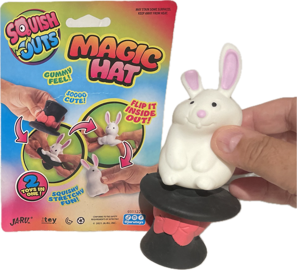 SQUISHY MAGIC TOP HAT TO RABBIT Toy Pull Bunny Joke Magician Trick Fidget Gift