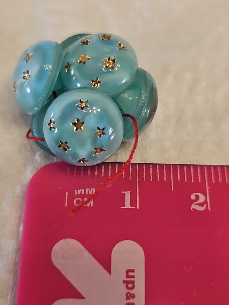 6 Vintage Blue Pearlized Starburst Buttons
