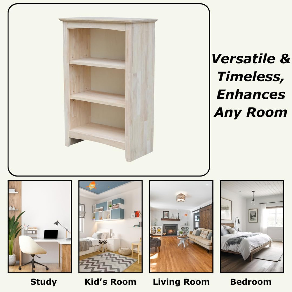 Shaker Bookcase, 36-Inch Height, Durable Solid Wood Construction, Versatile Stor