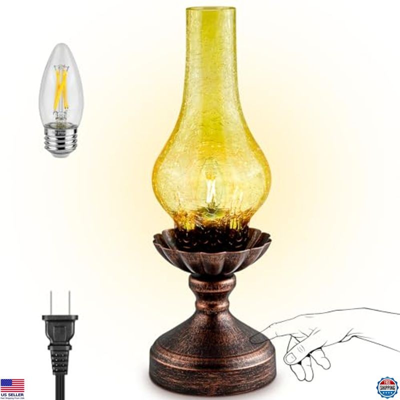 Charming Touch Control Vintage Table Lamp | 3-Way Dimmable Rustic Amber Shade