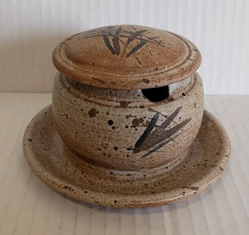 Studio Pottery Stoneware Lidded Honey Pot - Sugar Bowl - Condiment Bowl - Signed