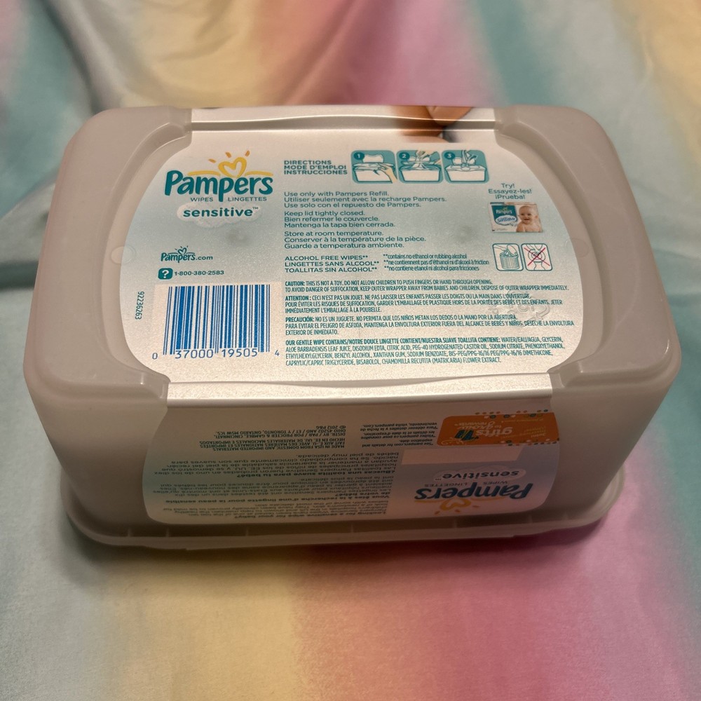 Pampers Baby Diaper Wipes Plastic Container EMPTY Pop Up Refillable 64 Count