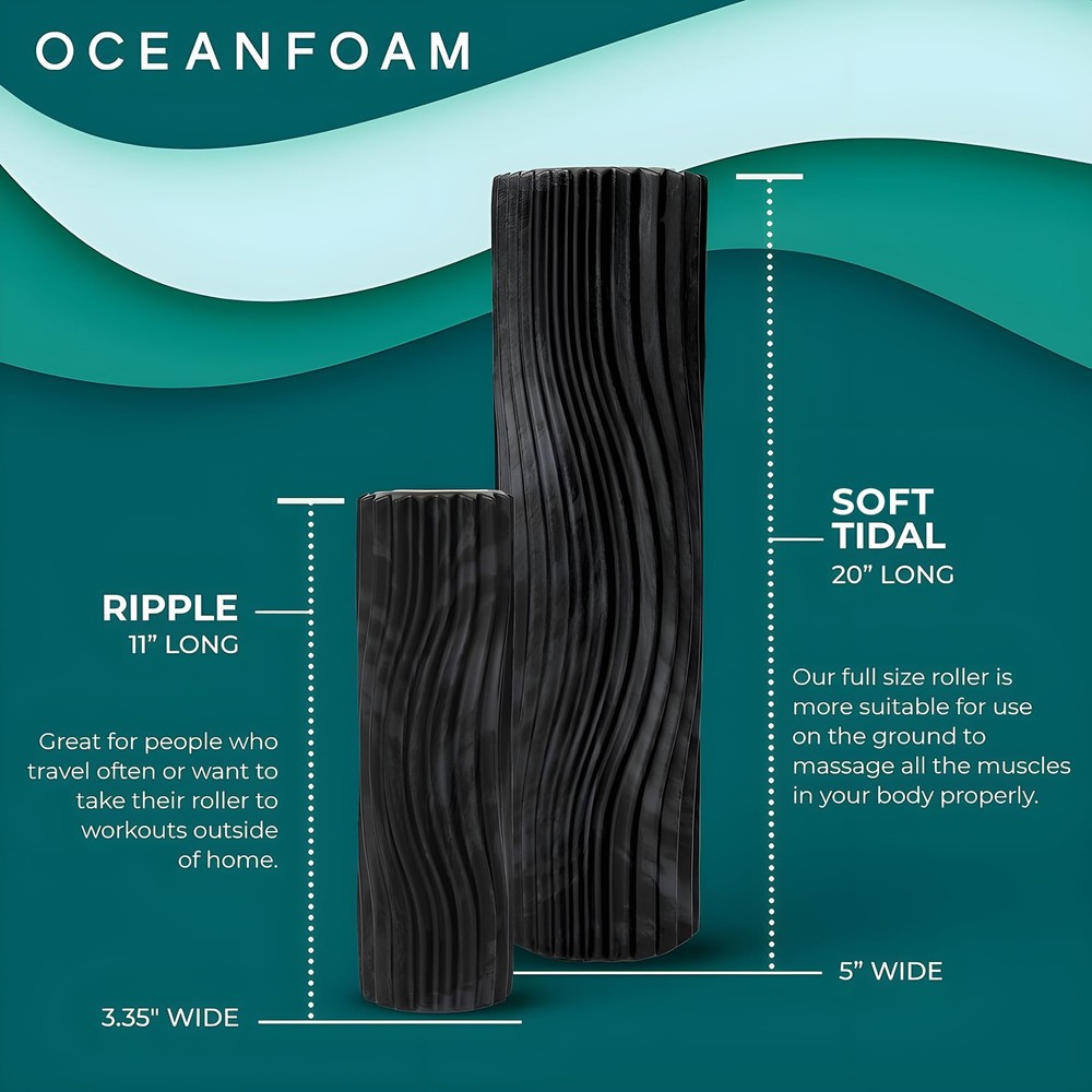 Soft Tidal Roller (Black & Charcoal Marbled) - Low Density Foam Roller for Ph...