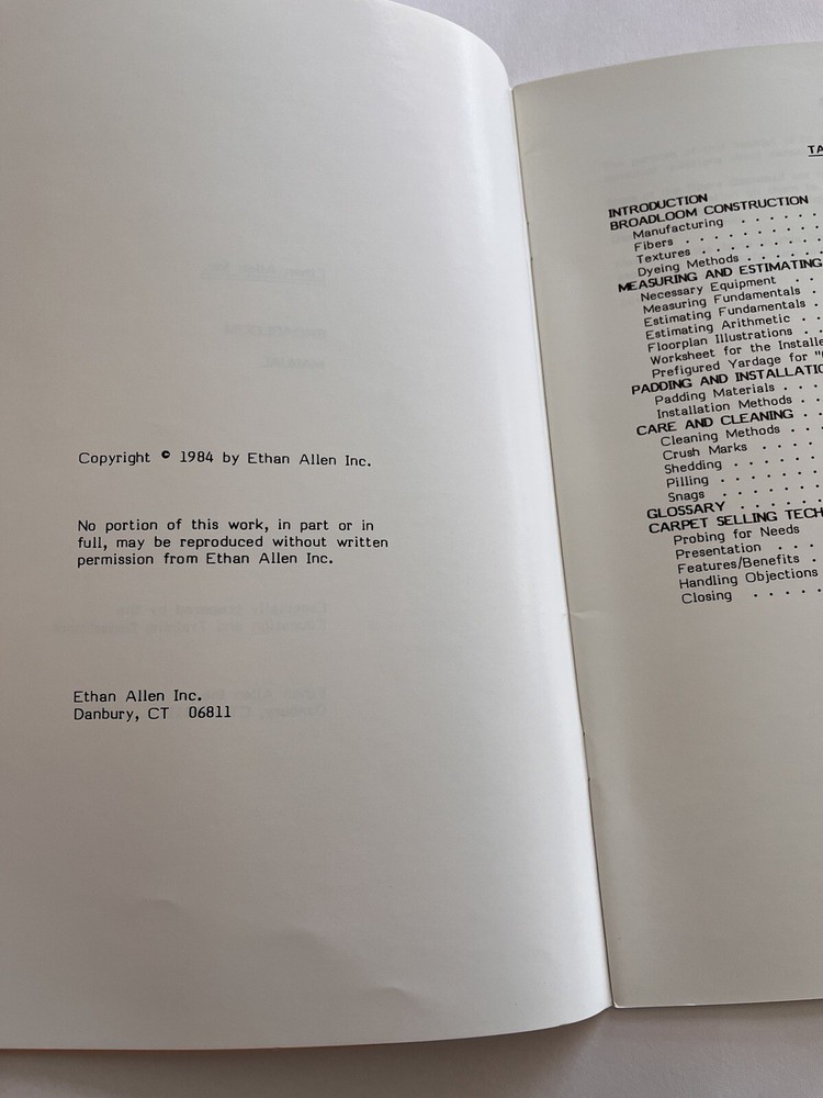 Ethan Allen Broadloom Training Booklet 1984