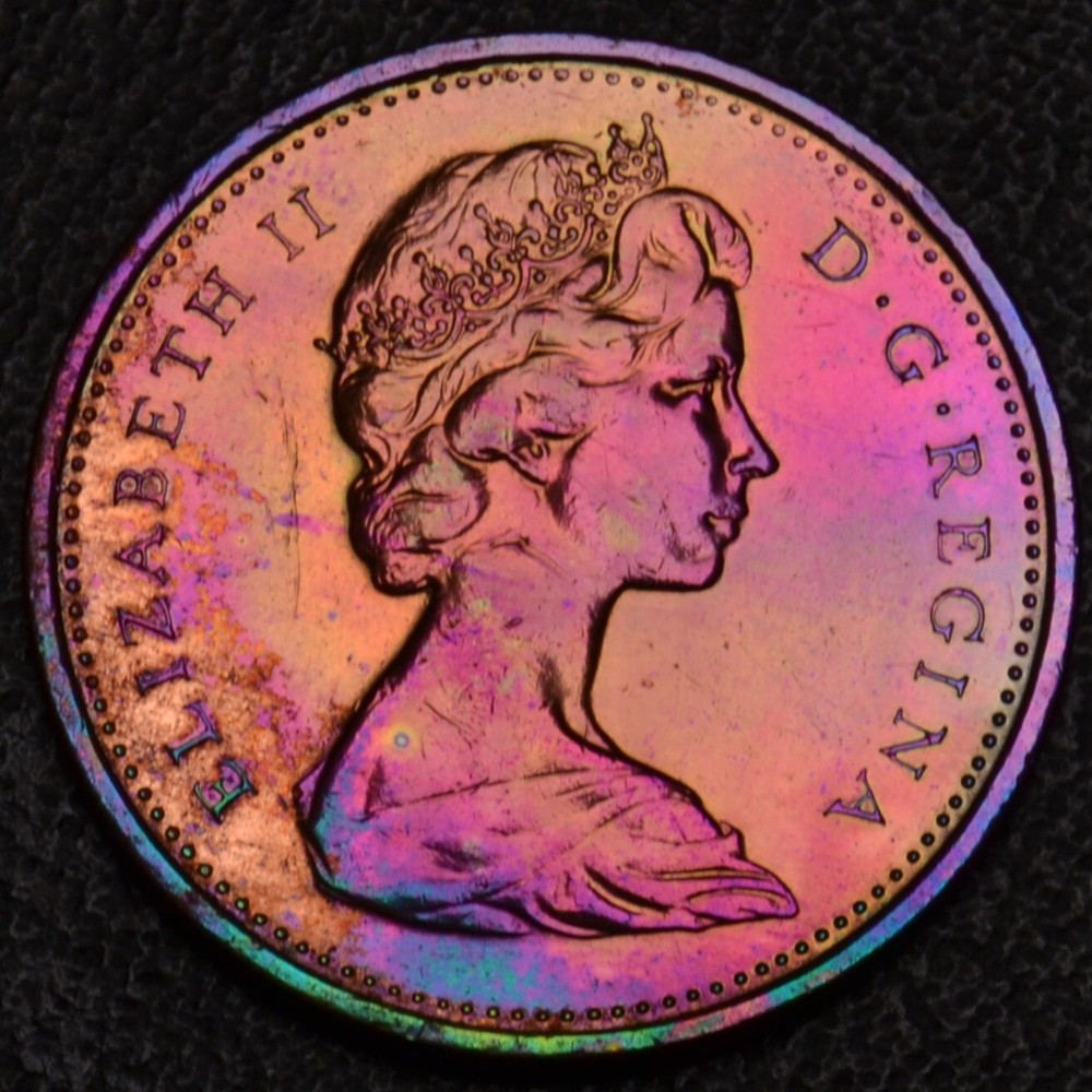 1967 Canada Centennial cent rainbow rainbow toning high luster (L24-29)