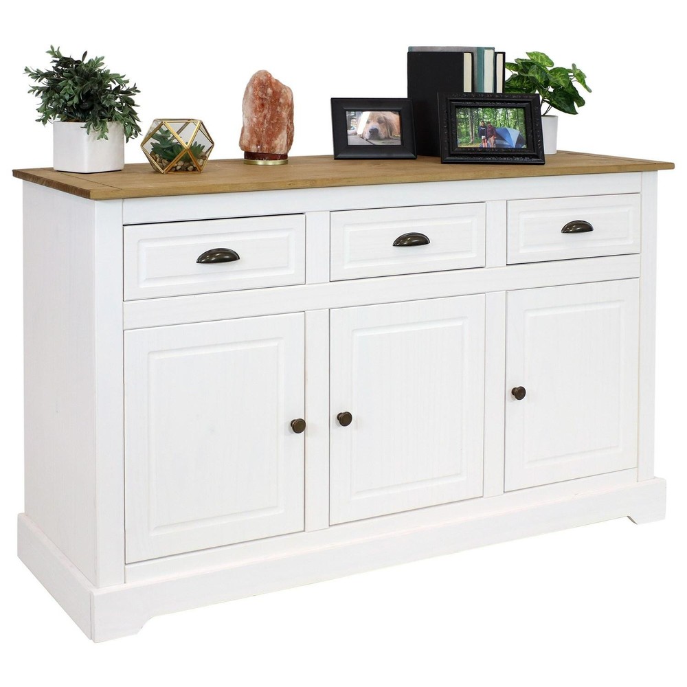 Solid Pine Sideboard With 3 Drawers And 3 Doors - 32 In