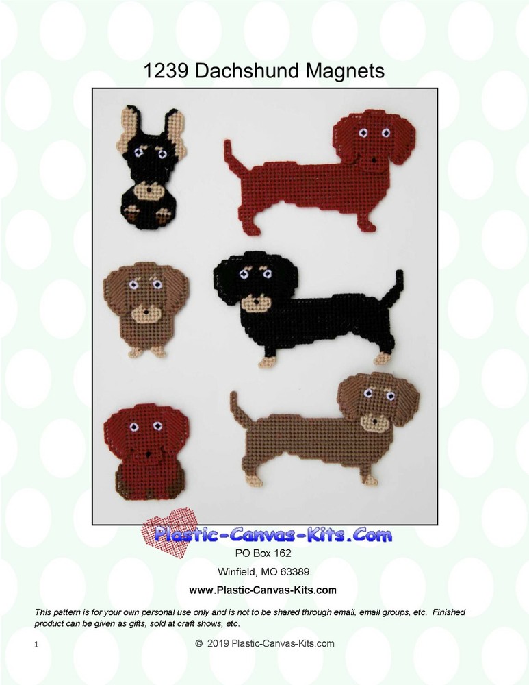 Dachshund Dog Magnets- Plastic Canvas Pattern or Kit