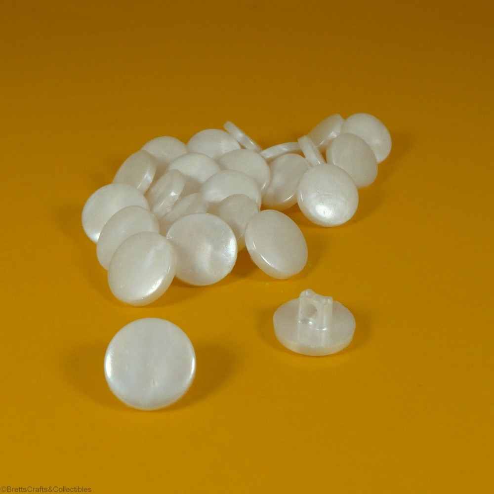 Basic Flat Top Pearl White Plastic - Shank Buttons (24 per bag) (13mm x 2mm)