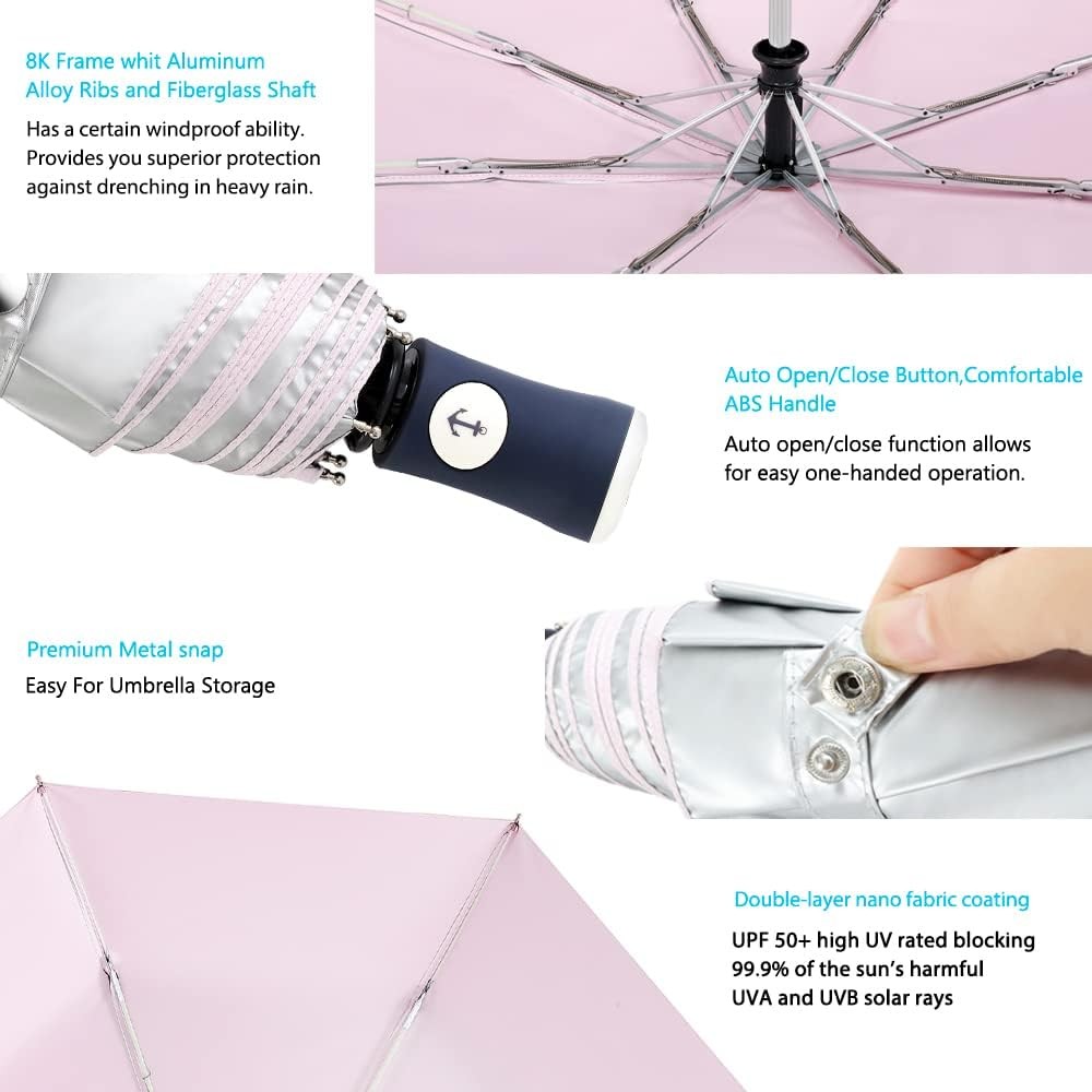 FDJASGY Silver Coating Layer Fabric Blocking UV 99.9% Sun Umbrella Pink