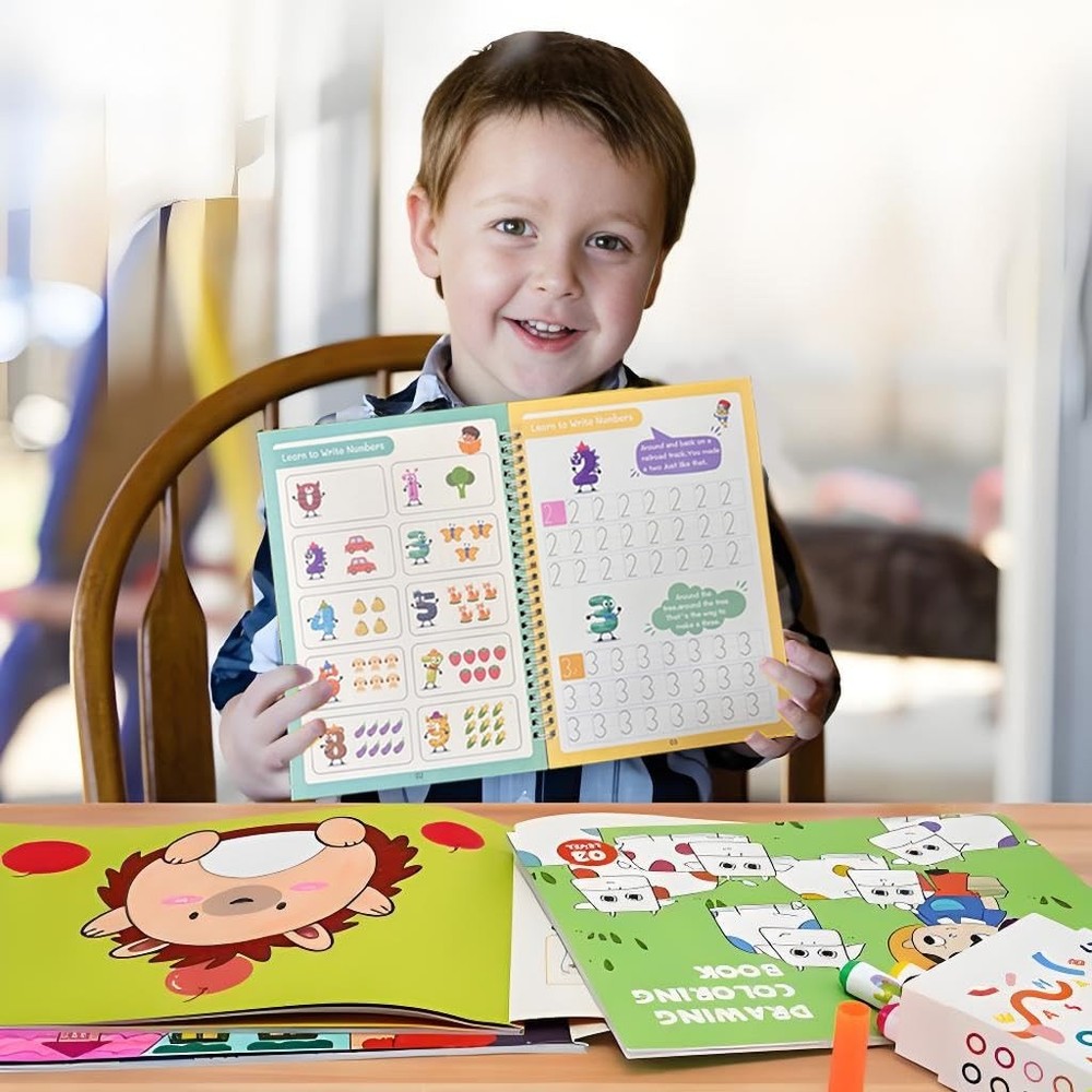 4 Pack Magic Grooved Writing Practice Books,Reusable Grooved Handwriting Work...