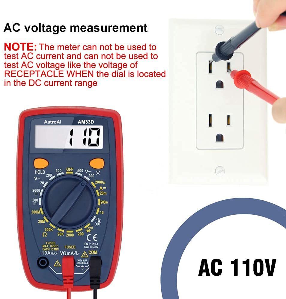 Multimeter Tester 2000 Counts Digital Multimeter w/ DC AC Voltmeter Ohm Volt Amp