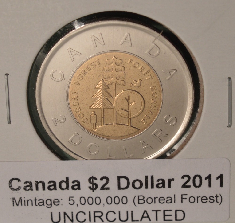 2011 - Canada Toonie $2 Dollar Boreal Forest - From Original Mint Roll 🇨🇦🇨🇦