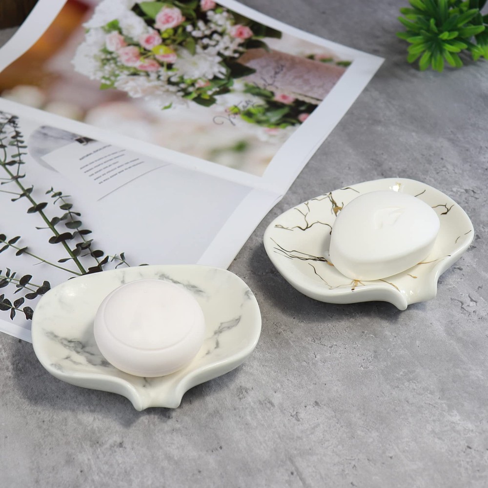 Polyroyal White Marble Texture Soap Dish Ceramic Holder