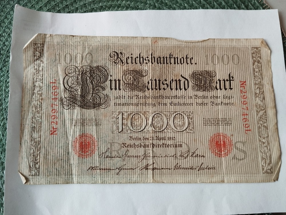 NOTE  1000   MARK    1910    GERMANY  RED SEAL