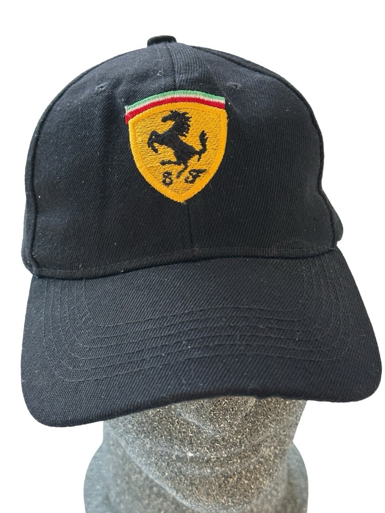 Ferrari Solid Black w Embroidered Logo Adjustable Hat Cap One Size EUC