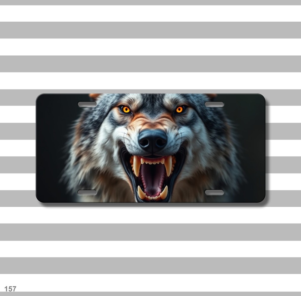 Bold Wolf License Plate with Sharp Teeth Custom Vanity Plate Holiday Gift