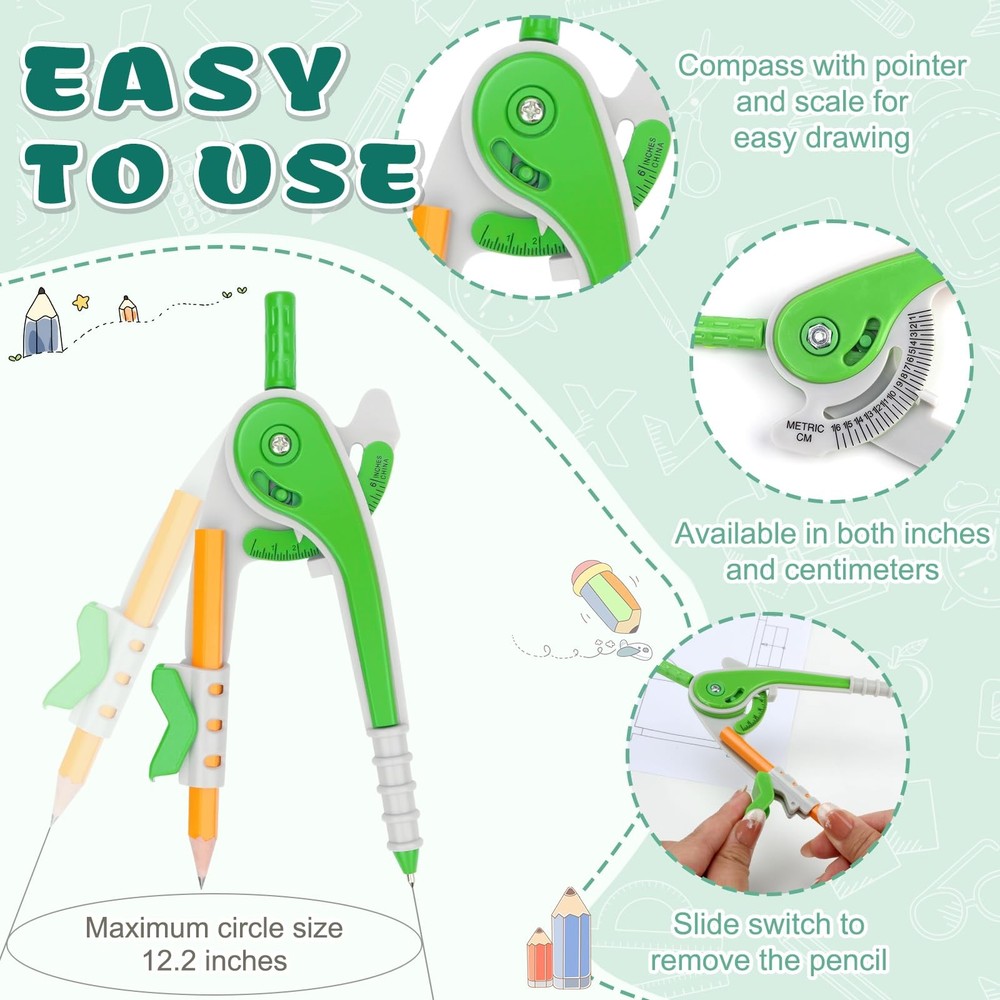 16-Pack Math Compass, Protractor Set with Pencils for Geometry, Drawing, Bulk