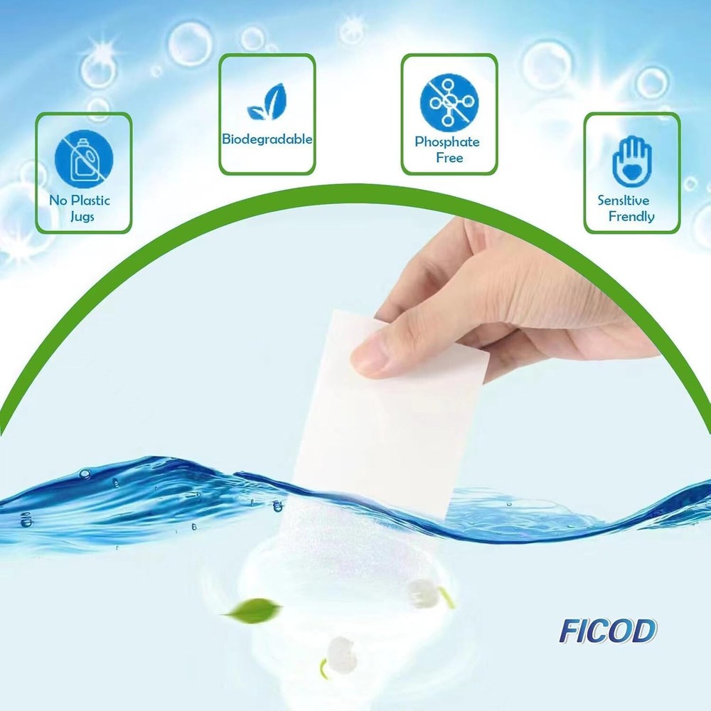 (90 Sheets) Eco detergent & Hypoallergenic - Rapid Dissolving -Detergent Sheets