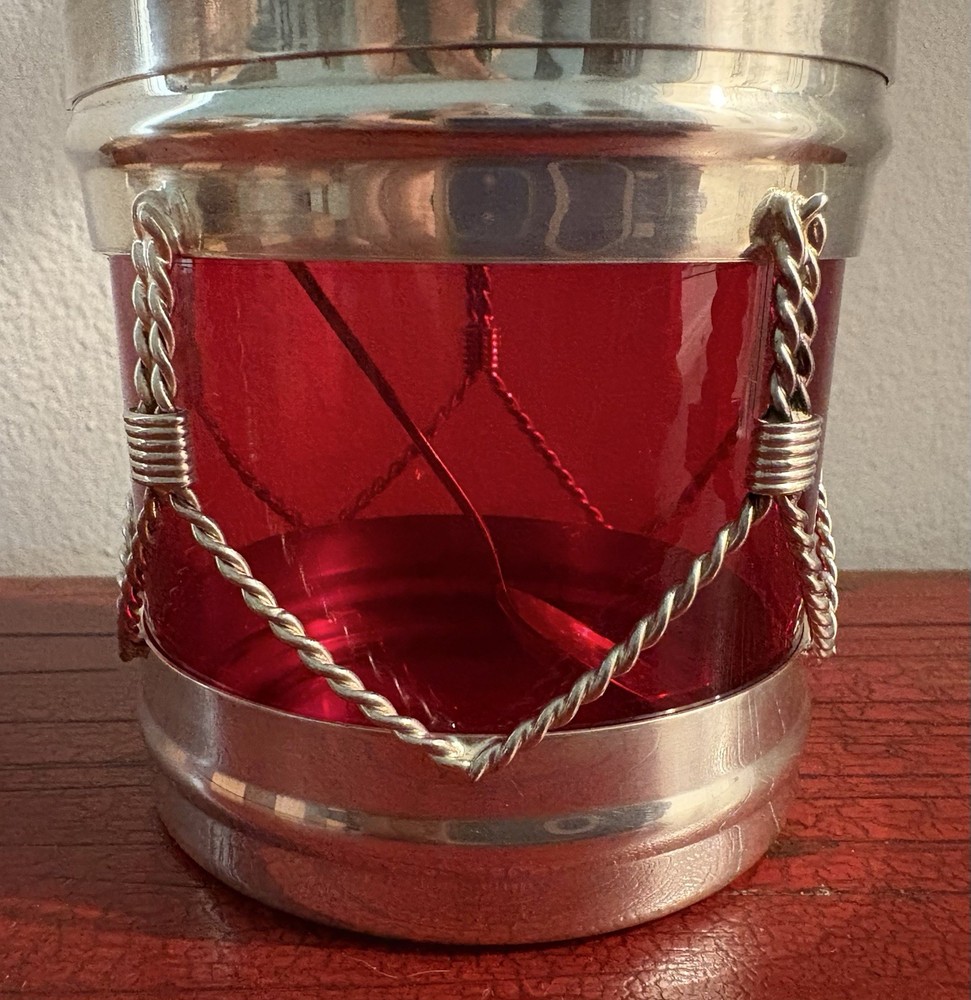 FB Rogers Silver Plate Snare Drum Condiment Red Jar
