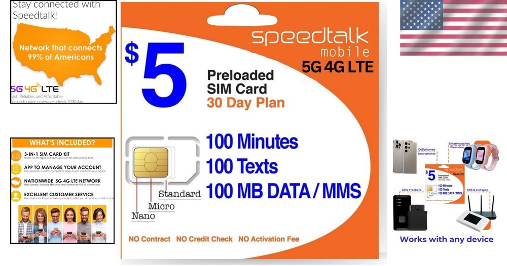 Affordable 5G Prepaid Wireless Plan - 100 Talk, 100 Text, 100MB Data