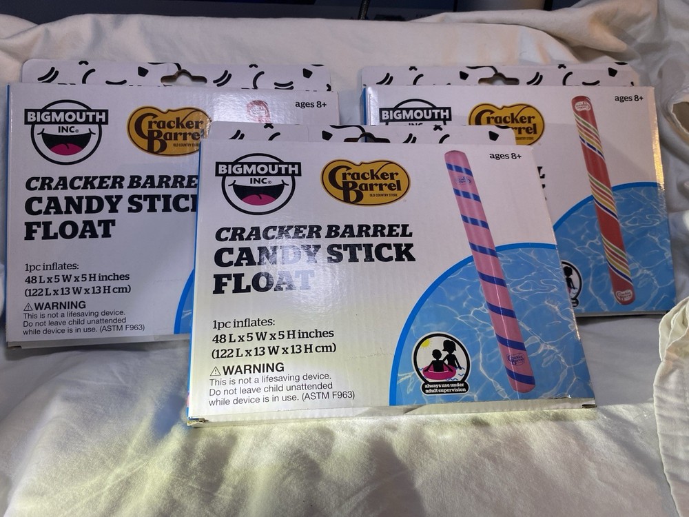 Cracker Barrel Candy stick float 2-red stripe 1-pink stripe Original logo