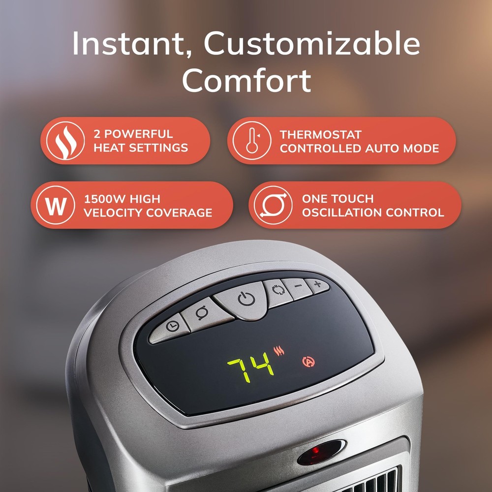 Oscillating Digital Ceramic Tower Heater, 1500W, Thermostat, Timer, Remote, 23"