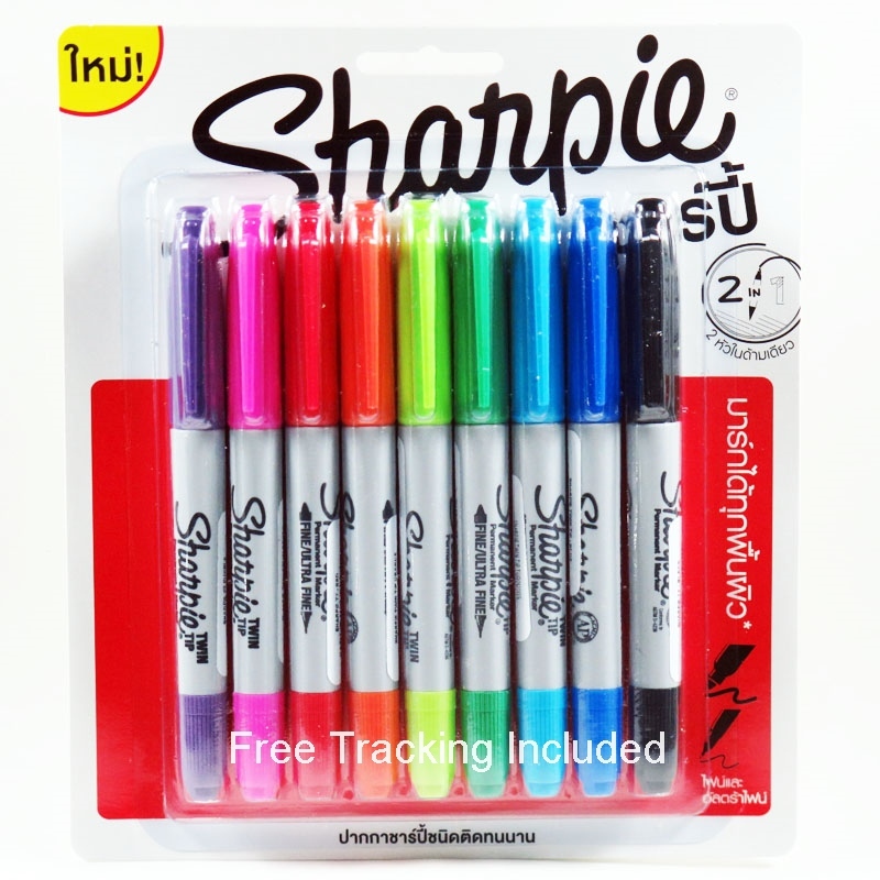 Sharpie Twin Tip Assorted Marker Permanent Pack 9 Fine Ultra-fine