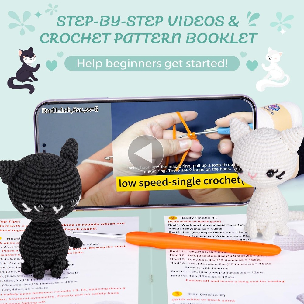 Crochet Kit for Beginners, Starter with Small, Magical Cats
