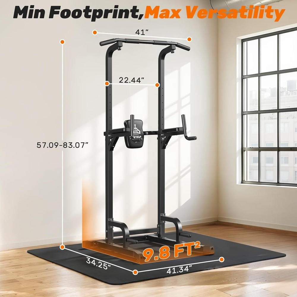 Power Tower Pull Up Bar Station, 450LBS Stable Pull Up Dip Station for Home G...