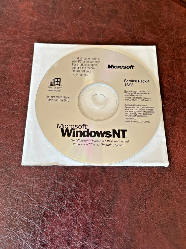 Microsoft Windows NT Service Pack 4 For Workstation PC CD-ROM