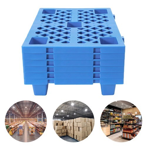 6-Piece Interlocking Plastic Pallets for Efficient Warehouse Storage