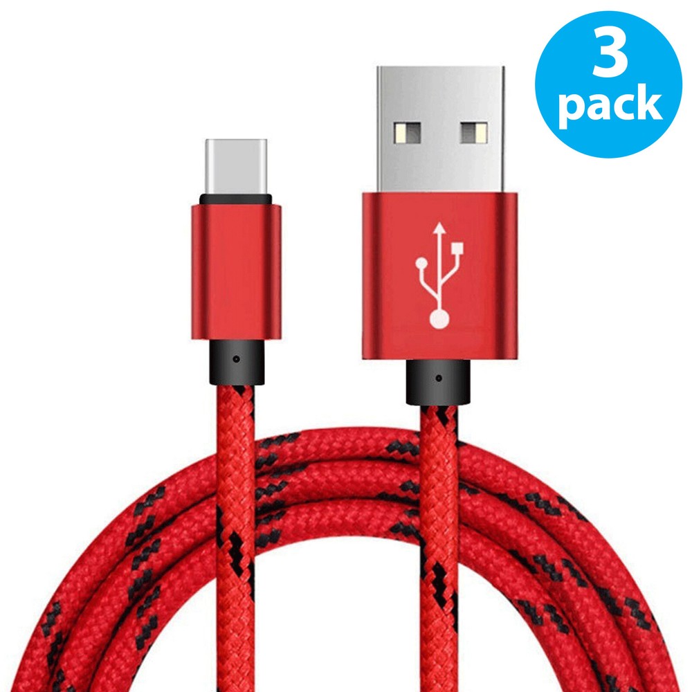3Pack 3/6/10Ft USB to Type-C Cable Fast Charger Charging Data Sync Cord