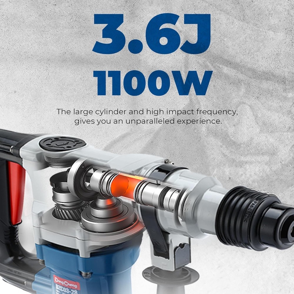 Powerful 9.2 Amp Rotary Hammer Drill with Adjustable Handle, 3 Drill Bits