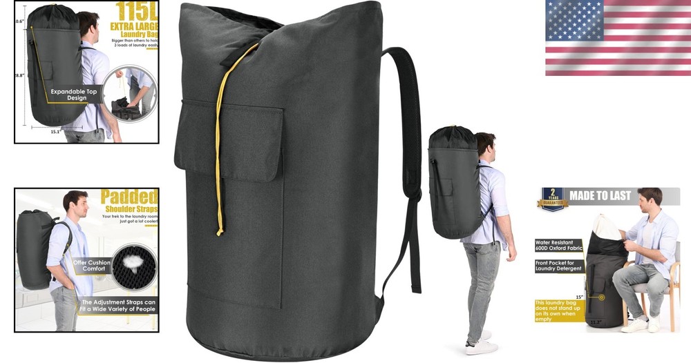 Heavy Duty Laundry Hamper Bag, 115L Capacity, Charcoal Grey